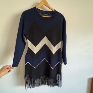 Timo Weiland Chevron Fringe Sweater - Navy and Black